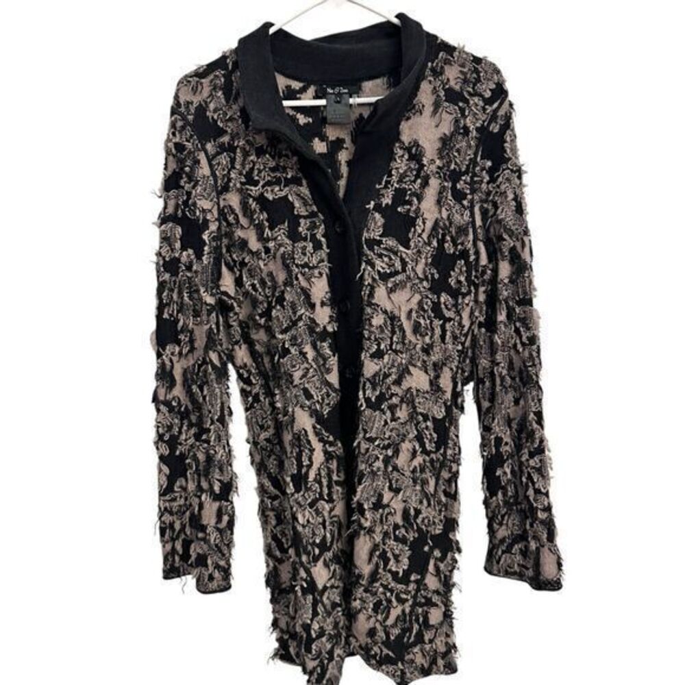 Nic & Zoe Tan Grey Textured Button‎ Wool Blend Front Long Cardigan Size L